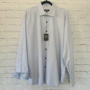 Jared Lang Mens Luxury Dress Shirt Size 18 Blue Floral Flip Cuff NWT *size